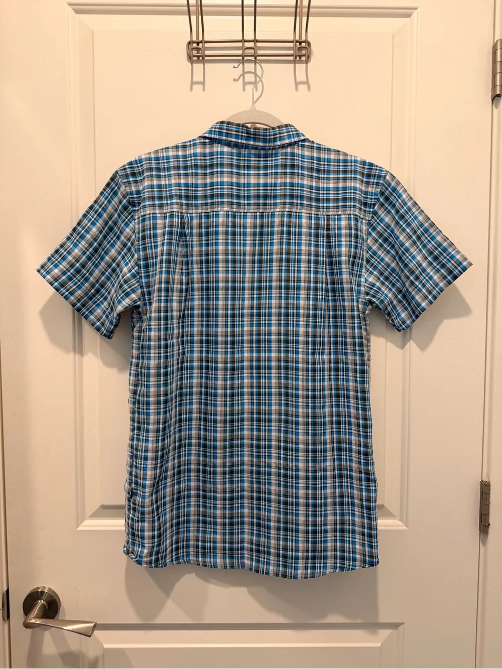 The North Face Tekware Mens Blue Plaid Performance Short Sleeve Size M